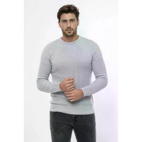 Wessi Desenli Bisiklet Yaka Açık Gri Triko
