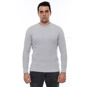 Wessi Desenli Bisiklet Yaka Açık Gri Triko
