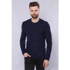 Wessi Desenli Bisiklet Yaka Lacivert Triko