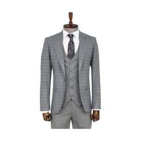 Wessi Ekose Ceketli Gri Slim Fit Takım Elbise