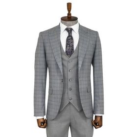 Wessi Ekose Ceketli Gri Slim Fit Takım Elbise