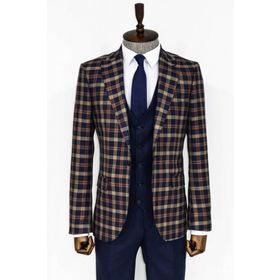 Wessi Ekose Ceketli Lacivert Slim Fit Takım Elbise