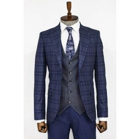 Wessi Ekose Ceketli Lacivert Slim Fit Takım Elbise