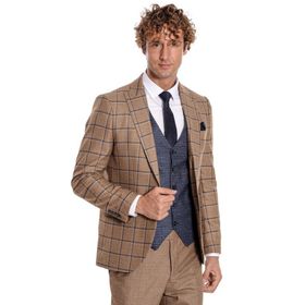 Wessi Ekose Ceketli Slim Fit Taba Erkek Takım Elbise