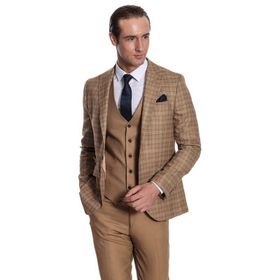 Wessi Ekose Ceketli Slim Fit Taba Erkek Takım Elbise