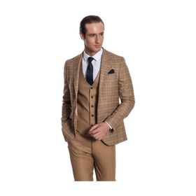 Wessi Ekose Ceketli Slim Fit Taba Erkek Takım Elbise
