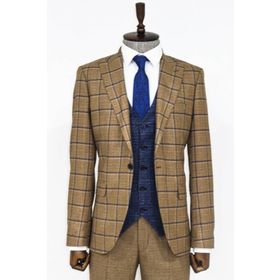Wessi Ekose Ceketli Taba Slim Fit Takım Elbise