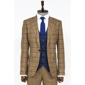 Wessi Ekose Ceketli Taba Slim Fit Takım Elbise