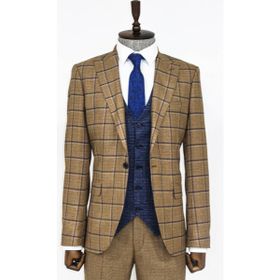 Wessi Ekose Ceketli Taba Slim Fit Takım Elbise