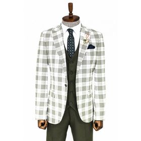Wessi Ekose Ceketli Yeşil Slim Fit Takım Elbise