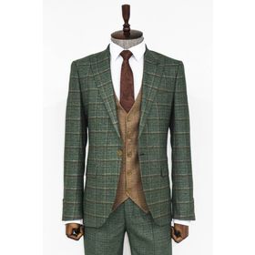 Wessi Ekose Ceketli Yeşil Slim Fit Takım Elbise