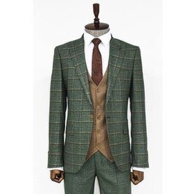 Wessi Ekose Ceketli Yeşil Slim Fit Takım Elbise