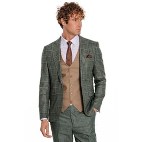 Wessi Ekose Ceketli Yeşil Slim Fit Takım Elbise
