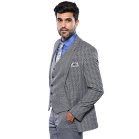 Wessi Ekose Desen Slim Fit Yelekli Takım Elbise
