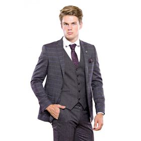 Wessi Ekose Desen Slim Fit Yelekli Takım Elbise
