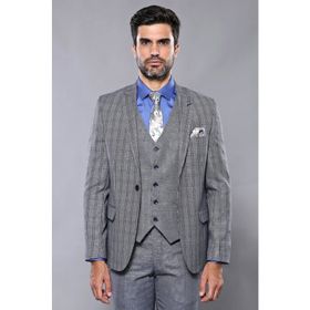 Wessi Ekose Desen Slim Fit Yelekli Takım Elbise