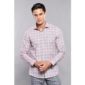 Wessi Ekose Desenli Bordo Uzun Kollu Slim Fit Erkek Gömlek