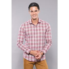 Wessi Ekose Desenli Bordo Uzun Kollu Slim Fit Erkek Gömlek