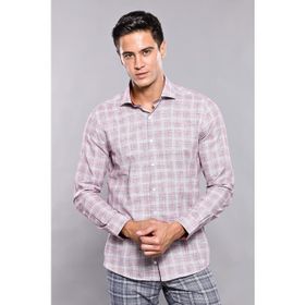 Wessi Ekose Desenli Bordo Uzun Kollu Slim Fit Erkek Gömlek
