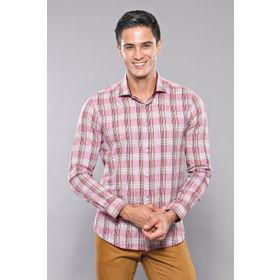 Wessi Ekose Desenli Bordo Uzun Kollu Slim Fit Erkek Gömlek