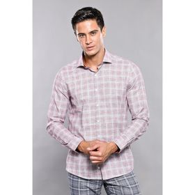 Wessi Ekose Desenli Bordo Uzun Kollu Slim Fit Erkek Gömlek