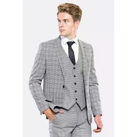 Wessi Ekose Gri Yelekli Slim Fit Takım Elbise