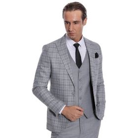 Wessi Ekose Slim Fit Açık Gri Erkek Ceketli Takım Elbise
