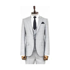Wessi Ekose Slim Fit Açık Gri Erkek Ceketli Takım Elbise