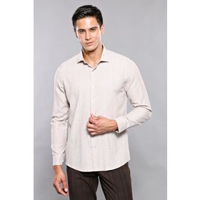 Wessi Erkek Bej Ekose Desenli Uzun Kollu Slim Fit Gömlek
