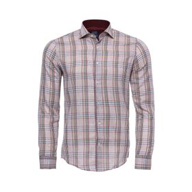 Wessi Erkek Bej Ekose Desenli Uzun Kollu Slim Fit Gömlek
