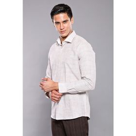 Wessi Erkek Bej Ekose Desenli Uzun Kollu Slim Fit Gömlek