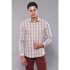 Wessi Erkek Bej Ekose Desenli Uzun Kollu Slim Fit Gömlek