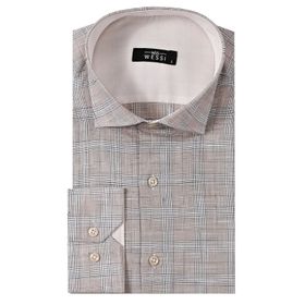 Wessi Erkek Bej Ekose Desenli Uzun Kollu Slim Fit Gömlek