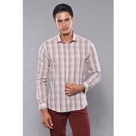 Wessi Erkek Bej Ekose Desenli Uzun Kollu Slim Fit Gömlek