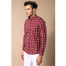Wessi Erkek Bordo Ekoseli Slim Fit Gömlek