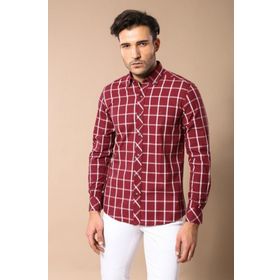 Wessi Erkek Bordo Ekoseli Slim Fit Gömlek