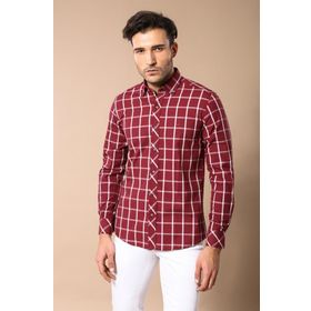 Wessi Erkek Bordo Ekoseli Slim Fit Gömlek