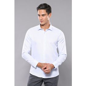 Wessi Erkek Buz Mavi Kendinden Desenli Uzun Kollu Slim Fit Gömlek