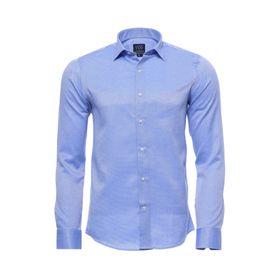 Wessi Erkek Buz Mavi Kendinden Desenli Uzun Kollu Slim Fit Gömlek