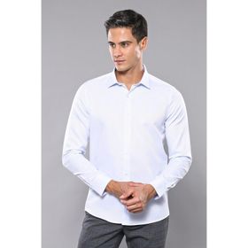 Wessi Erkek Buz Mavi Kendinden Desenli Uzun Kollu Slim Fit Gömlek