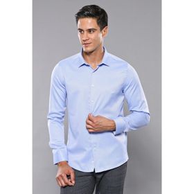 Wessi Erkek Buz Mavi Kendinden Desenli Uzun Kollu Slim Fit Gömlek