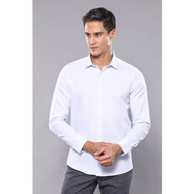 Wessi Erkek Buz Mavi Kendinden Desenli Uzun Kollu Slim Fit Gömlek