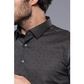 Wessi Erkek Haki Slim Fit Kısa Kollu Desenli Pamuk Gömlek