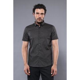 Wessi Erkek Haki Slim Fit Kısa Kollu Desenli Pamuk Gömlek