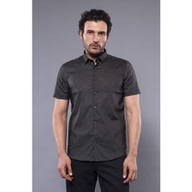 Wessi Erkek Haki Slim Fit Kısa Kollu Desenli Pamuk Gömlek