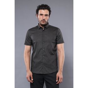 Wessi Erkek Haki Slim Fit Kısa Kollu Desenli Pamuk Gömlek