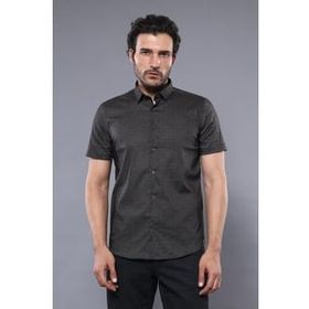 Wessi Erkek Haki Slim Fit Kısa Kollu Desenli Pamuk Gömlek