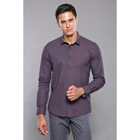 Wessi Erkek Kahverengi Slim Fit Nokta Desenli Pamuk Gömlek