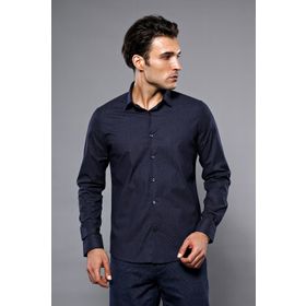 Wessi Erkek Lacivert Desenli Uzun Kollu Slim Fit Gömlek