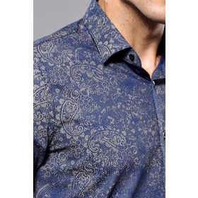 Wessi Erkek Lacivert Desenli Uzun Kollu Slim Fit Gömlek